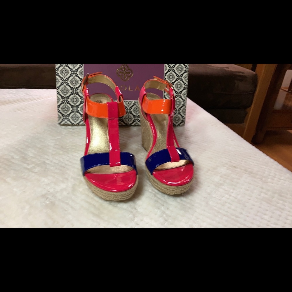 Isola Tri Color patent leather wedge sandal
